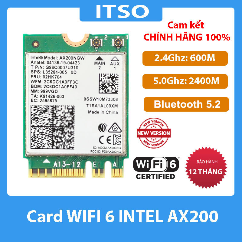 Card WIFI Intel 6 AX200 mua kèm bộ anten
